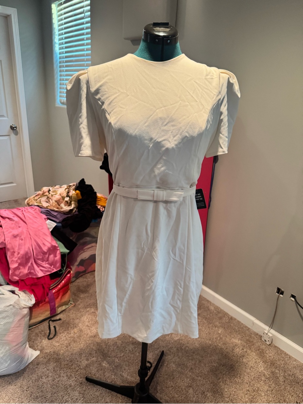 Express Cream Short Sleeve Mini Dress with Belt